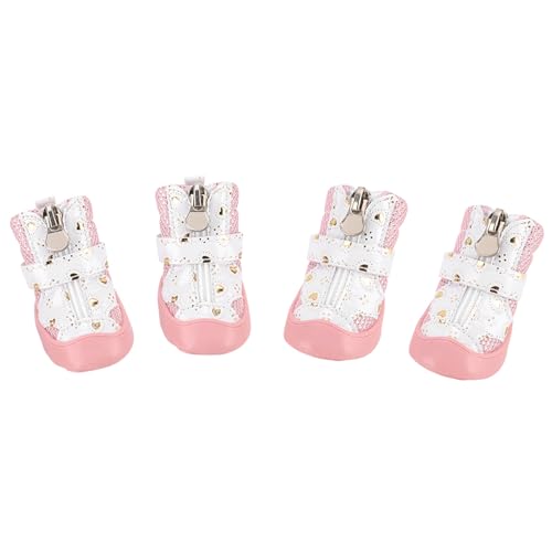 NUMNBE Haustierhundschuhe Nicht schief atmungsaktiven Außenstiefeln Welpe Mesh Casual Reißverschluss Haken Loop Pink 4pcs Los Los (4) von NUMNBE