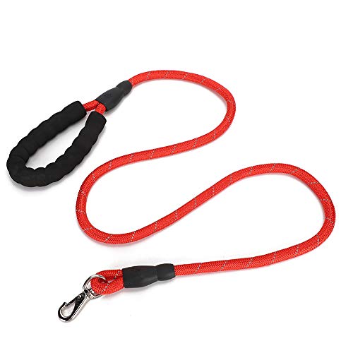 Nylonhundtraktionsseil reflektiert für Außenspaziergänge mit Schaumgriffpflegeschutz Schwarzrot (Red Regular Style) von NUMNBE