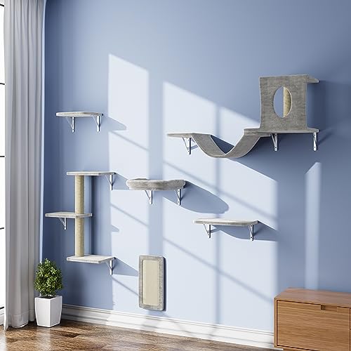 NUNU LAB Wandmontierte Katzenmöbel, 6 Stück Katzenwandmöbel, Katzenkletterer mit Katzenhaus, Brücke, Baum, Stufen und Kratzer, DIY Katzenwände Spielplatz, Katzenregale für Innenwandmöbel Set - Grau NUNU LAB Wandmontierte Katzenmöbel, 6 Stück Katzenwandmöbel, Katzenkletterer mit Katzenhaus, Brücke, Baum, Stufen und Kratzer, DIY Katzenwände Spielplatz, Katzenregale für Innenwandmöbel Set - Grau von NUNU LAB