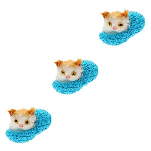 NUOBESTY Katzenspielzeug 3 Stück Katzen-Ornamente Miniatur-Spielzeug Stofftier-Miniaturen Figuren Schlafende Katze Im Korb Katzenhausschuhe Realistisches Schlafendes Kätzchen Kuscheltier von NUOBESTY