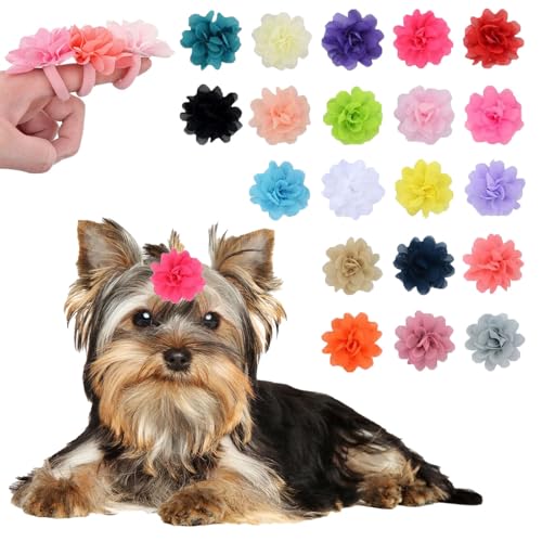NUOSYI Tierhaar-Clips, Blumen-Hundeschleifen, Cord-Haarschmuck für kleine Hunde, mehrere Farben (gemischt, Einheitsgröße), 20 Stück von NUOSYI