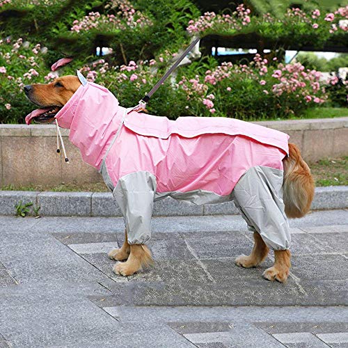 Pet Dog High Neck Wasserdichter Regenmantel Magic Tape Kleidung Kapuzenoverall für kleine mittelgroße große Hunde Outdoor Pet Clothing Coat-Rosa_22_1 von NUOYIYI
