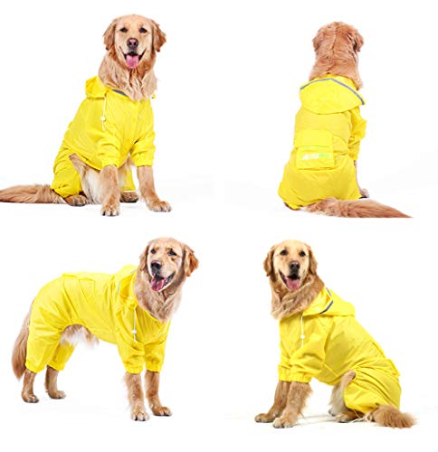 Reflektierender Regenmantel für große Hunde wasserdichte Haustierkleidung Regenanzug für große Hunde für Labrador Samojeden-Gelb_3XL von NUOYIYI