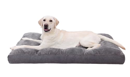 NUPIDA Hundebett für große Hunde, maschinenwaschbar, XL-Kistenbett, Plüsch-Haustierhütte mit rutschfester Unterseite, Haustier-Schlafmatte, 104,1 x 68,6 cm, Dunkelgrau von NUPIDA