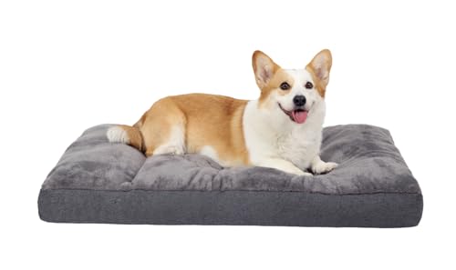 NUPIDA Hundebett für mittelgroße Hunde, maschinenwaschbar, Plüsch-Haustierhütte mit rutschfester Unterseite, Haustier-Schlafmatte, 73,7 x 45,7 cm, Dunkelgrau von NUPIDA