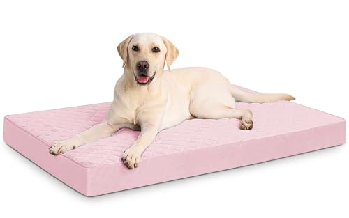 NUPIDA Orthopädische Hundebetten, groß, wasserdicht, mit abnehmbarem, waschbarem Bezug und rutschfester Unterseite, 89,9 x 58,9 cm, Rosa von NUPIDA