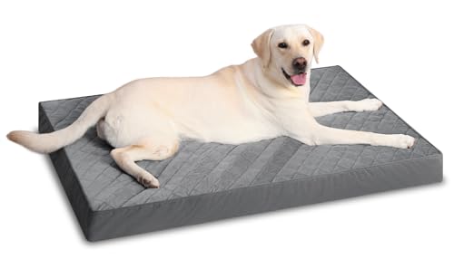 NUPIDA Orthopädische Hundebetten für extra große Hunde, wasserdichte Haustiermatratze mit abnehmbarem, waschbarem Bezug und rutschfester Unterseite, Steppbett für Kiste, 119 x 73 cm, Dunkelgrau von NUPIDA