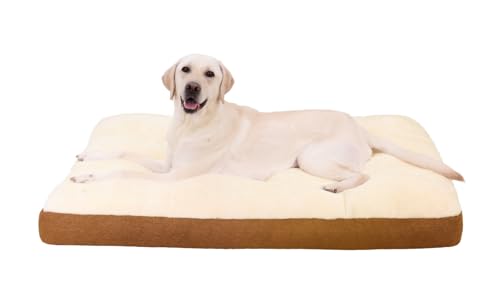 NUPIDA Waschbares Hundebett für große Hunde, XL-Kistenbett, Plüsch-Haustierhütte mit rutschfester Unterseite, Haustier-Schlafmatte, 104,1 x 68,6 cm, Khaki von NUPIDA
