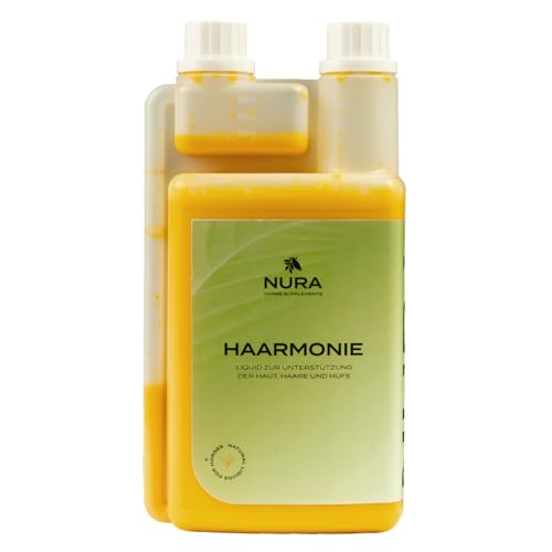 NURA HORSE SUPPLEMENTS Haarmonie - Haut & Fell Liquid für Pferde - Ergänzungsfuttermittel mit Biotin, Zink & Kräutern - Für glänzendes Fell & gesunde Haut - 1L Flüssigkeit - Made in Germany von NURA HORSE SUPPLEMENTS