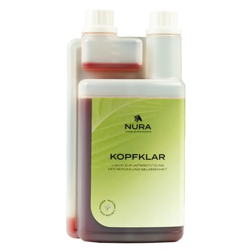 NURA HORSE SUPPLEMENTS Kopfklar - Nerven Liquid für Pferde - Ergänzungsfuttermittel zur Beruhigung & Konzentration - Mit Magnesium, Tryptophan & Kräutern - 1L - Made in Germany von NURA HORSE SUPPLEMENTS