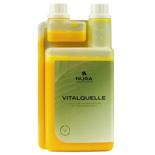 NURA HORSE SUPPLEMENTS Vitalquelle - Stoffwechsel Liquid für Pferde - Ergänzungsfuttermittel zur Unterstützung von Leber, Niere & Entgiftung - mit Mariendistel & Artischocke - 1L - Made in Germany von NURA HORSE SUPPLEMENTS