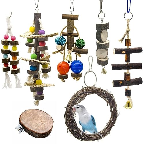 7-teiliges Vogelspielzeug Für Papageien Holzblöcke Kauspielzeug Schaukelplattform Für Kleine Mittelgroße Vögel Verbesserung Der Körperlichen Und Geistigen Fähigkeiten Für Vögel von NURCIX