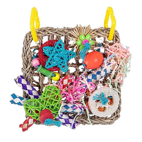 NURCIX Vogelspielzeug Wandspielzeug Essbares Seegras Gewebte Klettermatte Mit Buntem Kauspielzeug Für Sittiche Sittiche Wellensittiche Kleine Papageien Kauspielzeug von NURCIX