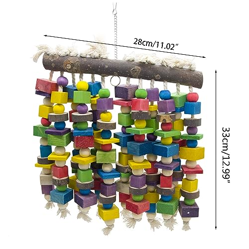 Papageien Kauspielzeug Aus Holz Und Seil 27 9 X 41 9 cm Mehrfarbige Holzblöcke Perlen Und Baumwollseil Hängende Käfigdekoration Vogel Kauspielzeug Für Sittiche Papageien von NURCIX