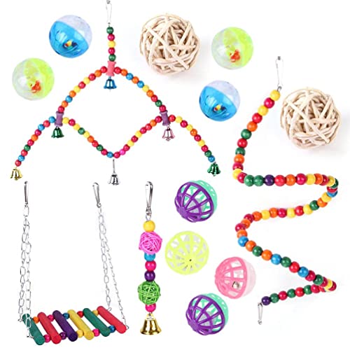 Vogel 14-teiliges Set mit Schaukelleiter, Ständer, Sitzstange, Ball, Kauspielzeug für Käfig, buntes Dekor, einfach zu installieren, Vogelspielzeug-Sets für Sittiche Vogel 14-teiliges Set mit Schaukelleiter, Ständer, Sitzstange, Ball, Kauspielzeug für Käfig, buntes Dekor, einfach zu installieren, Vogelspielzeug-Sets für Sittiche von NURCIX