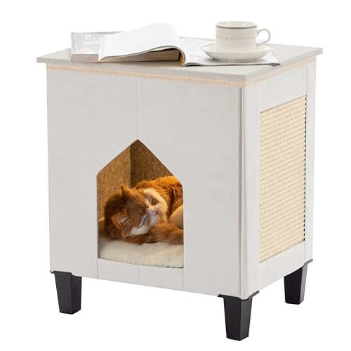 NUROMY Katzenhäuser für den Innenbereich, Katzenmöbel mit großer Kratzfläche, Katzenversteckhöhle, Leder-Katzenbett, Beistelltisch und Nachttisch für Wohnzimmer und Schlafzimmer, Dekoration, Weiß NUROMY Katzenhäuser für den Innenbereich, Katzenmöbel mit großer Kratzfläche, Katzenversteckhöhle, Leder-Katzenbett, Beistelltisch und Nachttisch für Wohnzimmer und Schlafzimmer, Dekoration, Weiß von NUROMY
