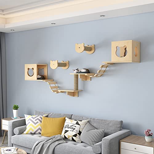 Katzen-Kletterwand, Katzen-Aktivitätsbaum, Holz-Katzenmöbel für den Innenbereich mit Katzenregalen und Sitzstangenleiter für Schlaf-Spiel-Sprung-Katzenmöbel ( Color : Package B ) von NUSCWAN