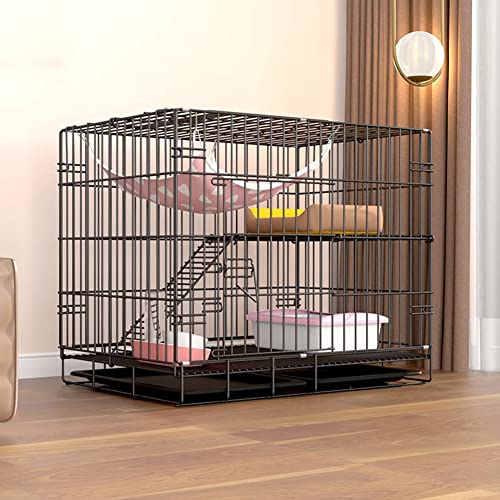 Katzenkäfig Haustier-Laufstall 2-stöckige Faltbare Katzenkäfige Haushalt Indoor-Katzenvilla Eisenkäfig Katzenzubehör Mit Tablett Einfach zu transportieren und zu transportieren ( Color : Black , Size von NUSCWAN