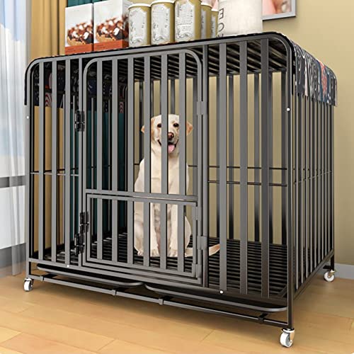 Robuste Hundebox, Haustierkäfig, sechsseitiger Vierkantrohr-Ganzstahlrahmen mit abschließbarer Tür und Rädern, abnehmbares Tablett für mittelgroße und große Hunde ( Color : Black , Size : 125*95*110cm von NUSCWAN