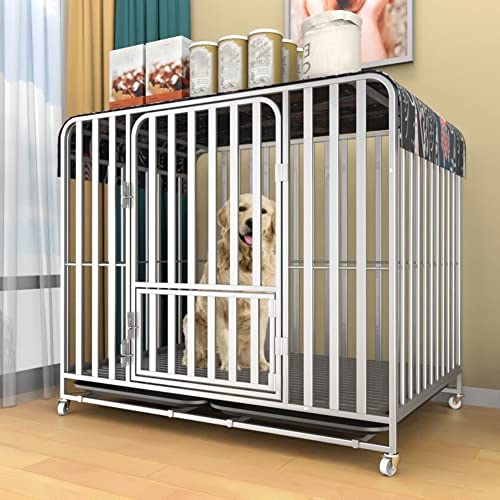 Robuste Hundebox, Haustierkäfig, sechsseitiger Vierkantrohr-Ganzstahlrahmen mit abschließbarer Tür und Rädern, abnehmbares Tablett für mittelgroße und große Hunde ( Color : White , Size : 94*63*80cm ) von NUSCWAN