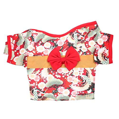NUSITOU Kleider 1stk Kleidung Für Haustiere Hund Japanisches Outfit Herbst Und Winter Stoff Rot Mädchenkleid von NUSITOU