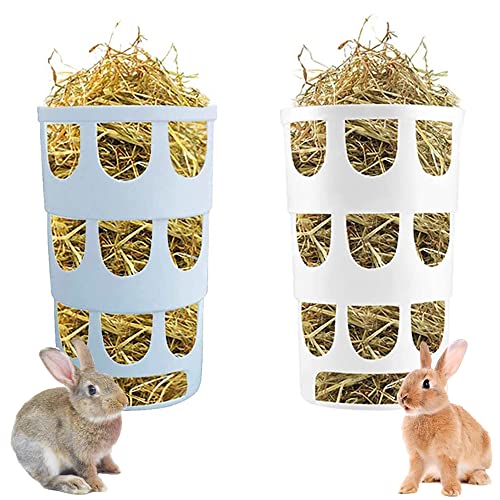 NUYYR 2 Stücke Kleintier Heuraufe, Kleintier Näpfe, Kaninchen Heuraufe, Feeder Spielzeug, Kunststoff Aufhängen Heu Futter Feeder für Kaninchen, Meerschweinchen, Hamster, Chinchilla ( Weiß, Blau ) von NUYYR