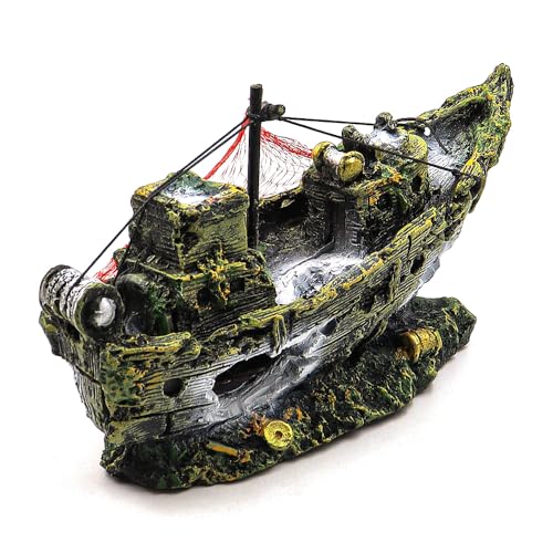 NUZAMAS Künstliche Aquarium-Dekoration, 26 x 9,5 x 16 cm, Schiffswrack, Kunstharz-Modell, Ornament, Aquarium-Landschaft, Pirat, für Reptilien, Versteck, Kampffisch-Lebensraum, Höhle NUZAMAS Künstliche Aquarium-Dekoration, 26 x 9,5 x 16 cm, Schiffswrack, Kunstharz-Modell, Ornament, Aquarium-Landschaft, Pirat, für Reptilien, Versteck, Kampffisch-Lebensraum, Höhle von NUZAMAS
