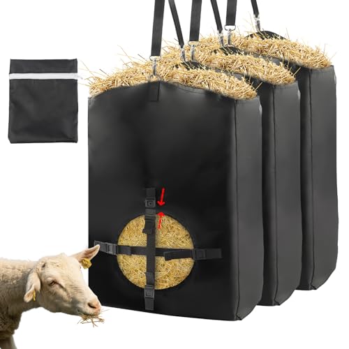 3 x Ziegenheutaschen, langsames Füttern, Heusäcke mit abnehmbarer Kreuzschnalle und verstellbarem Leiterschloss, einfach aufzuhängen, verstellbarer Gurt, Futterbeutel für Pferde, Ziegen, Schafe von NVAAV