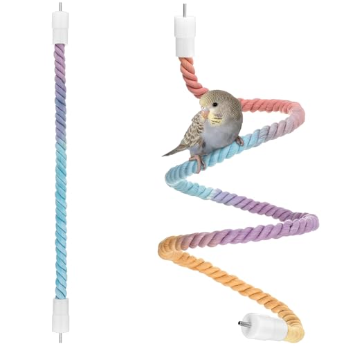 2 x bunte Vogelseil-Sitzstangen mit Farbverlauf, Vogelkäfig, biegbar, Schaukel, Kletterseil, Spielzeug, Zubehör, Baumwolle, Klettern für Papageien, Nymphensittiche, Sittiche, Wellensittiche (41 cm und von NVARUPC