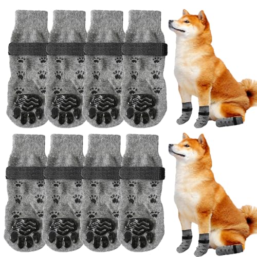 NVGVUP 8 Stück Hundesocken Anti-Rutsch, Pfotenschutz Hund mit Verstellbaren Riemen, Hundeschuhe für Innenbereich, für Kleine Mittelgroße und Große Hunde (L) von NVGVUP