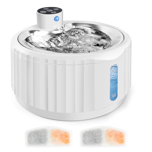 Katzenbrunnen Kabellos, 2.8L Trinkbrunnen für Katze mit Bewegungsmelder und Ersatzfiltern, 4000mAh Katzen Trinkbrunnen mit Tablett aus Edelstahl, Wasserbrunnen für Katzen von NVIYAM