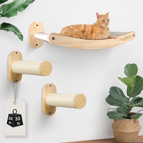 NVMBR Katzen-Hängematten-Lounge mit Jute-Sisal-Treppe, einfache Bolzenmontage mit mitgeliefertem Magnetbolzenfinder, 22,7 kg Halt, Wandkletterer, Innenregale und Sitzstangen für Wände, Möbel und von NVMBR