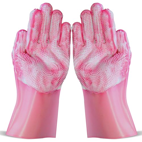 NVNAN Hundewaschhandschuhe, Badebürste für Hunde, Badehandschuhe, Shampoo-Bürste, Haustierpflege-Handschuhe, Katzenpflege-Zubehör, 1 Paar, Rosa von NVNAN