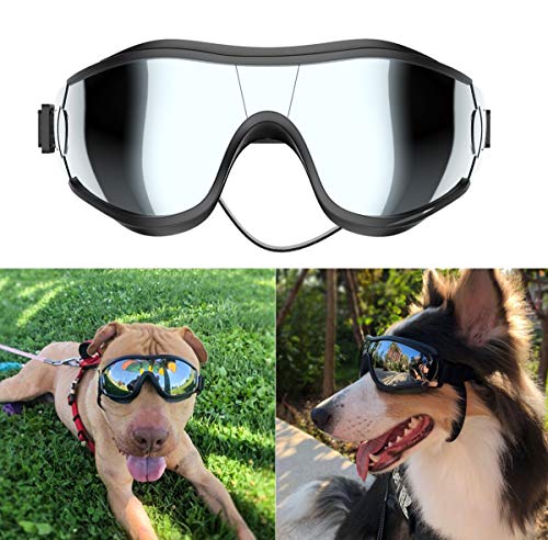NVTED Hunde Sonnenbrille Hundebrille, UV-Schutz Windschutz Staubschutz Nebelschutz Haustierbrille Augenabnutzungsschutz mit verstellbarem Gurt für mittelgroße oder große Hunde (1 Stück) von NVTED