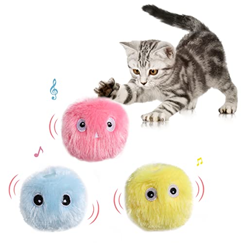 NVTED Katzenspielzeugball, interaktiver bellender Katzen spielen mit Spielzeugbällen, Upgrade Kätzchen Plüschball, interaktives Katzen-Kicker-Spielzeug für Innenbereich, 3 Stück (Plüschball) von NVTED
