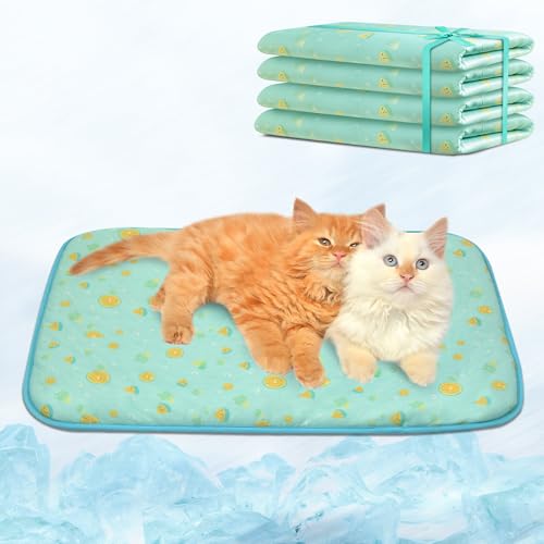 NWK Kühlmatte für Hunde, Eisseide, für Hunde und Katzen, tragbare und waschbare Haustierdecke, Autositze, Betten für den Sommer, Größe M (69,5 x 50,8 x 0,8 cm), grüne Früchte, 4 Stück von NWK