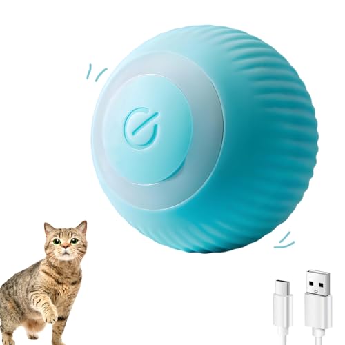 NXPUXP Katzenspielzeug Elektrisch Katzenball,Katzenball mit LED-Licht,360 Grad Rollender Ball,Interaktives Katzenspielzeug,Wiederaufladbares Interaktives Ball (Blau) von NXPUXP