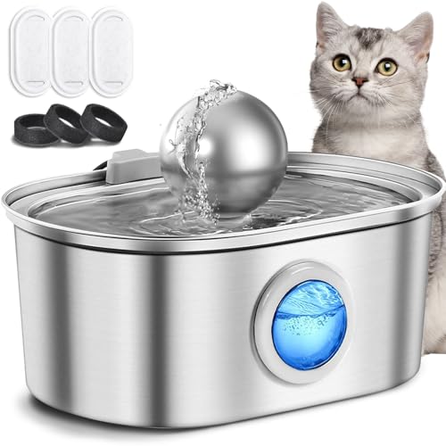 NXPZ Katzenbrunnen Edelstahl Trinkbrunnen für Katze, 3.2L Ultraleiser Edelstahl Trinkbrunnen, mit Wasserstandsfenster und LED Licht, Mehrfachfilterung, Angebot 3 Aktivkohlefilter Filter + 3 Sponges NXPZ Katzenbrunnen Edelstahl Trinkbrunnen für Katze, 3.2L Ultraleiser Edelstahl Trinkbrunnen, mit Wasserstandsfenster und LED Licht, Mehrfachfilterung, Angebot 3 Aktivkohlefilter Filter + 3 Sponges von NXPZ