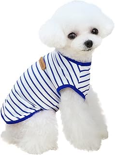 Gestreiftes T-Shirt für Haustiere, marineblau und weiß, nautischer Stil, Sommer-Freizeitkleidung von NXTFNRNX