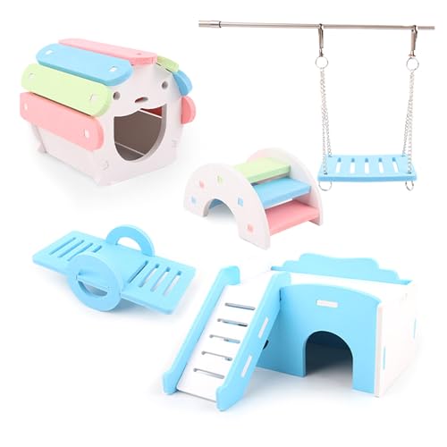 NYCEMAKEUP 5-teiliges Hamster-Spielzeug-Set, Unterhaltungsspielzeug mit Leiter, Haus, Wippe, Schaukelspielzeug, Papageien, Kletterspielzeug, Kleintiere, lustiges Geschenk, Hamster-Spielspielzeug-Set von NYCEMAKEUP