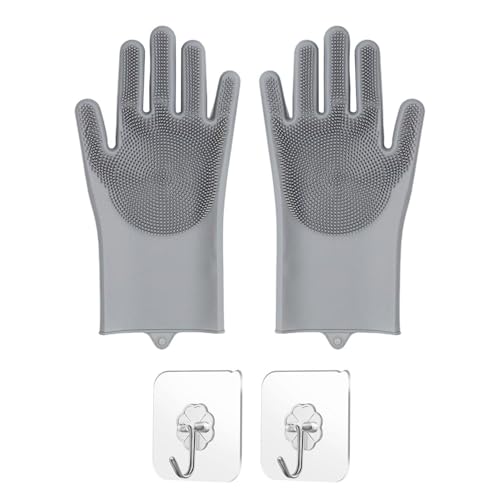 NYGGTYK 1 Paar Reinigungshandschuhe, 2 Stücke Transparenter Haken, Haustiermassagen, Graue Silikonhandschuhe, Katze Und Hundereinigung Und Hygienehandschuhe. von NYGGTYK