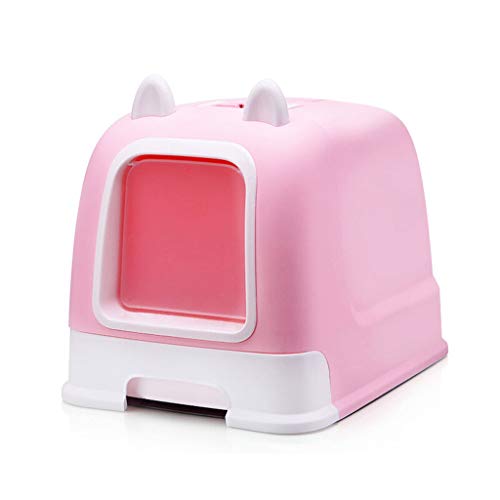 NYKK Haustier Waschraum Katzentoilette Vollständig geschlossene Katzentoilette Tragbarer Griff Haustierkatze mit Schublade Automatische Katzentoilette Katzenstreu Tablett Toilettenbox (Color : Pink) von NYKK