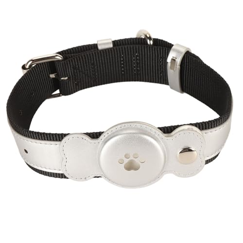 NYSUZHOUJI Echtleder-Hundehalsband für alle Hunde. Abnehmbares, weiches und atmungsaktives, mit Leder gepolstertes Welpenhalsband mit Legierungsschnalle, rosa Farbe (Silber) von NYSUZHOUJI