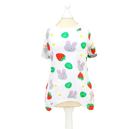 Hund Pyjama Leichte Atmungsaktive Erdbeer-Kaninchen-Muster Jumps uit Kleine Hunde Für Teddy Chihuahua Yorkie Bekleidung (L) von NYSUZHOUJI
