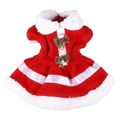 Hunde-Weihnachtskleid, Puppenhalsband, verdickt, bequem, warm, niedliches Welpen-Feiertagskleid, Kostüm mit Glocke für Party, Cosplay (L) von NYSUZHOUJI