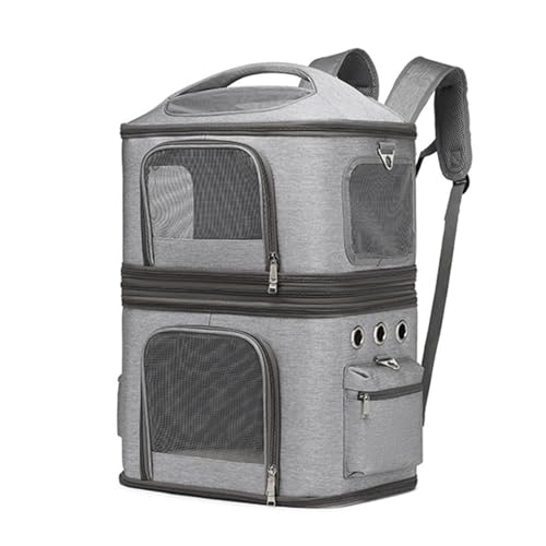 Katzentragetasche, Doppel-Rucksack für Reisen, atmungsaktiv und praktisch, Schulterschutz (Grau) von NYSUZHOUJI