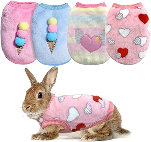 4 Stück Hasenkleidung für Kaninchen, Kleintiere, Meerschweinchen, warme Weste, Kleidung, Kostüm, weiches T-Shirt für Kätzchen, Frettchen, Chihuahua, Welpen, Mini-Hunde und Kleintiere (XXS) (XS) von NYTGHYT