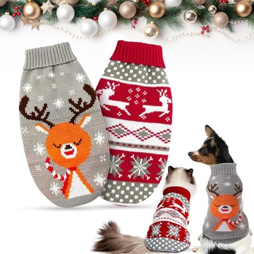 2 Stück Hundepullover Weihnachten, Katze Hund Winter Warmer Weihnachtspullover, Rollkragen Haustierpullover Welpenpullover Rentier Muster, Neujahr Party Geschenk für Kleine Hunde Katze 2 Stück Hundepullover Weihnachten, Katze Hund Winter Warmer Weihnachtspullover, Rollkragen Haustierpullover Welpenpullover Rentier Muster, Neujahr Party Geschenk für Kleine Hunde Katze von NYZQIW