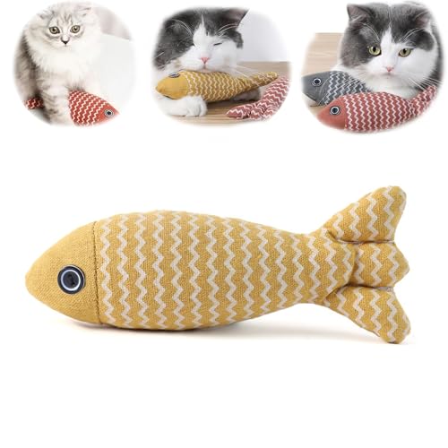 NZLTQO Katzenspielzeug Fisch, Katzenminze, weiches Leinen, interaktives Kätzchenspielzeug, Katzenkauspielzeug, Plüschkissen, Übungs-Kicker, Spielzeug für Indoor-Katzen, Schleifen (Gelb, 19 x 8 cm) NZLTQO Katzenspielzeug Fisch, Katzenminze, weiches Leinen, interaktives Kätzchenspielzeug, Katzenkauspielzeug, Plüschkissen, Übungs-Kicker, Spielzeug für Indoor-Katzen, Schleifen (Gelb, 19 x 8 cm) von NZLTQO