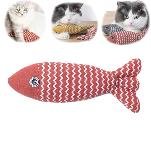 NZLTQO Katzenspielzeug Fisch, Katzenminze, weiches Leinen, interaktives Kätzchenspielzeug, Katzenkauspielzeug, Plüschkissen, Übungs-Kicker, Spielzeug für Indoor-Katzen, Schleifen (Rot, 19 x 8 cm) von NZLTQO